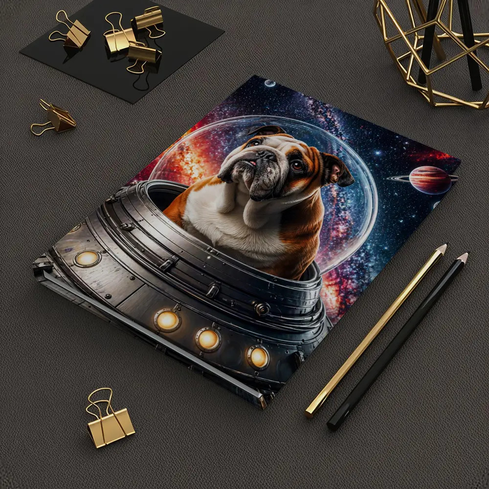 English Bulldog Astronaut Flying Through Galaxy – Notebooks