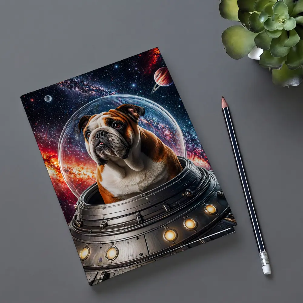 English Bulldog Astronaut Flying Through Galaxy – Notebooks