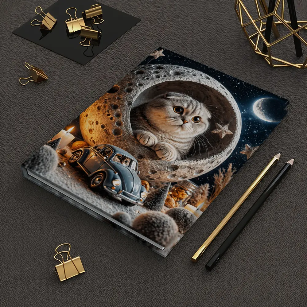 Scottish Fold Cat Moon Night Stars Scene – Notebooks