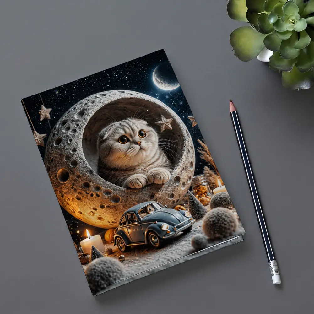Scottish Fold Cat Moon Night Stars Scene – Notebooks