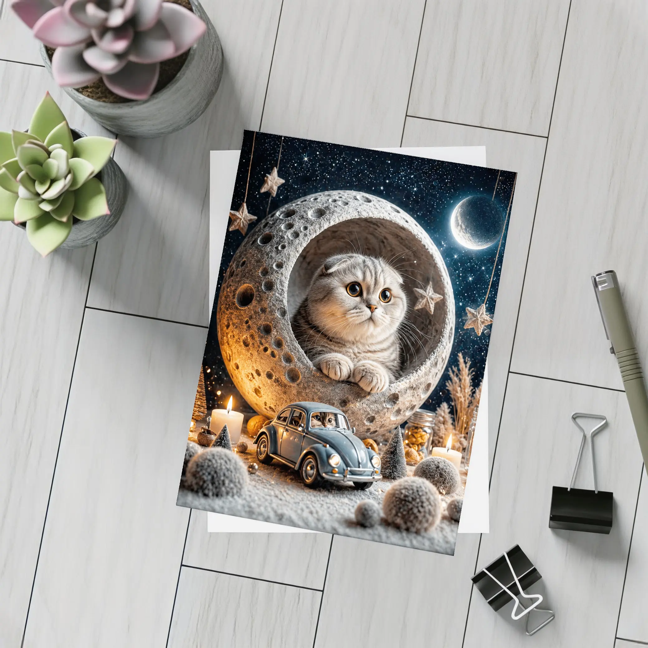 Scottish Fold Cat Moon Night Stars Scene – Postcards