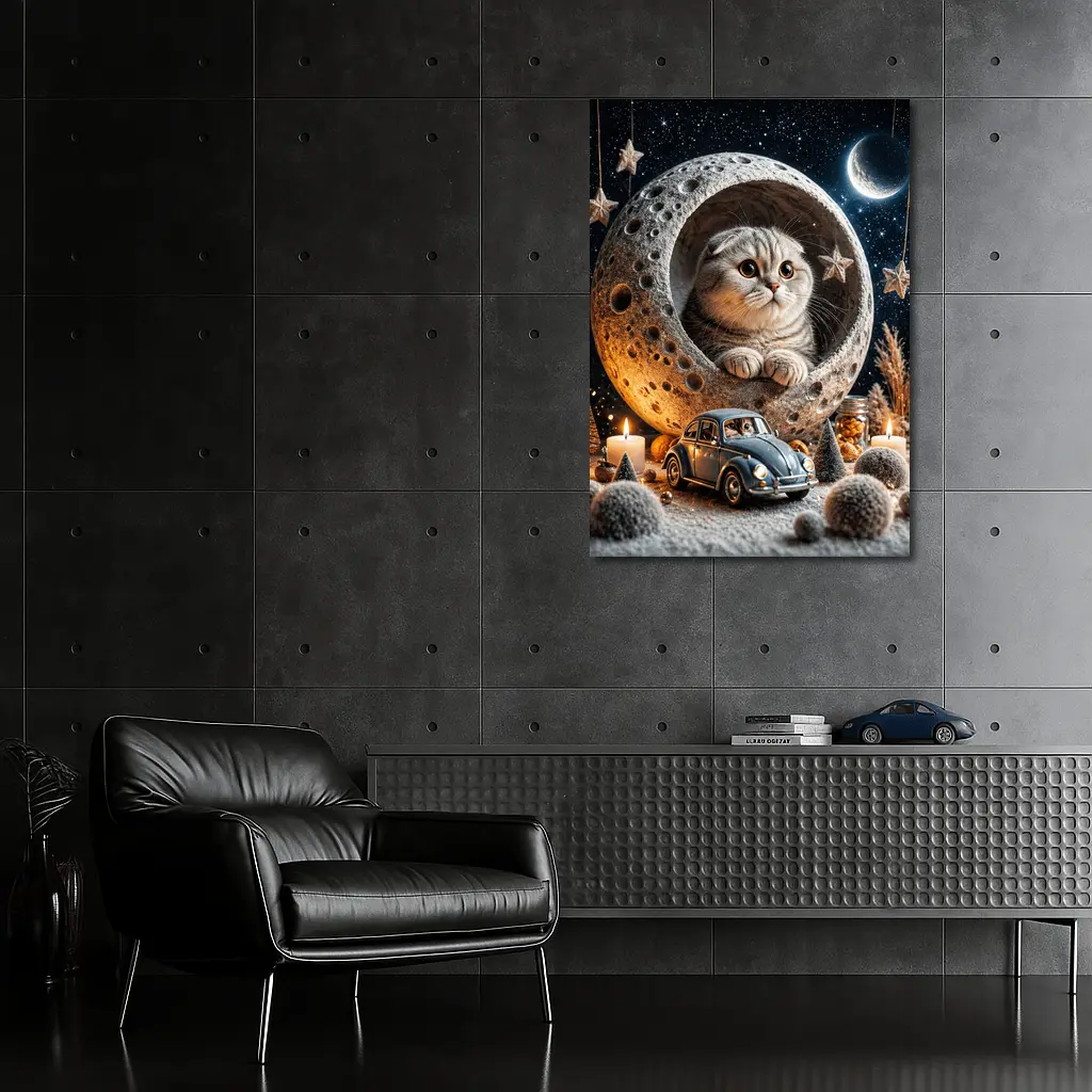Scottish Fold Cat Moon Night Stars Scene – Wall Art