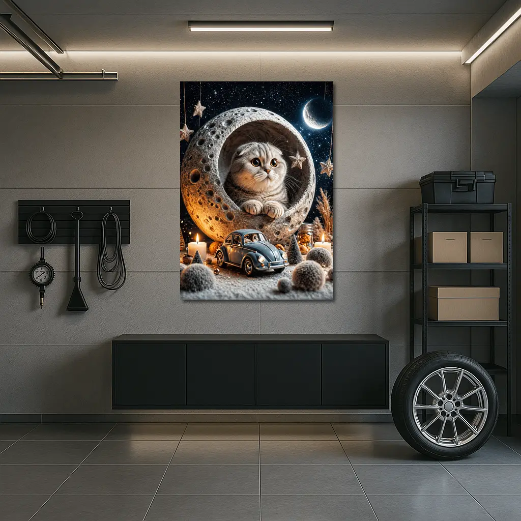 Scottish Fold Cat Moon Night Stars Scene – Wall Art