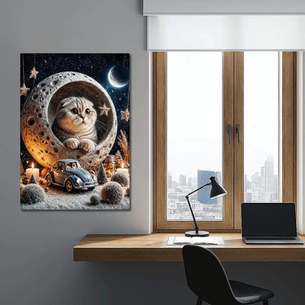 Scottish Fold Cat Moon Night Stars Scene – Wall Art