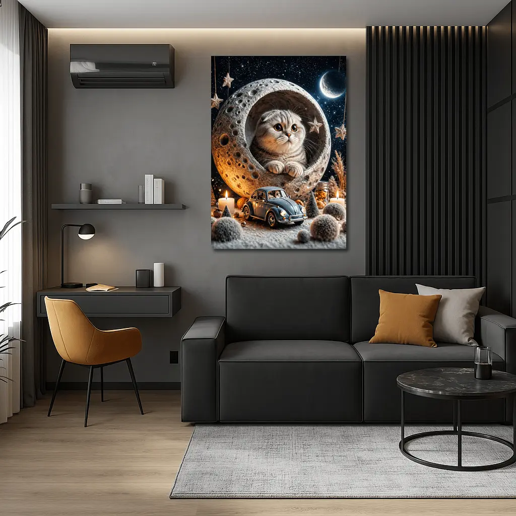 Scottish Fold Cat Moon Night Stars Scene – Wall Art