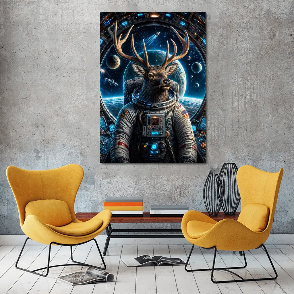 Deer Astronaut Space Station Universe Art – Wall Art