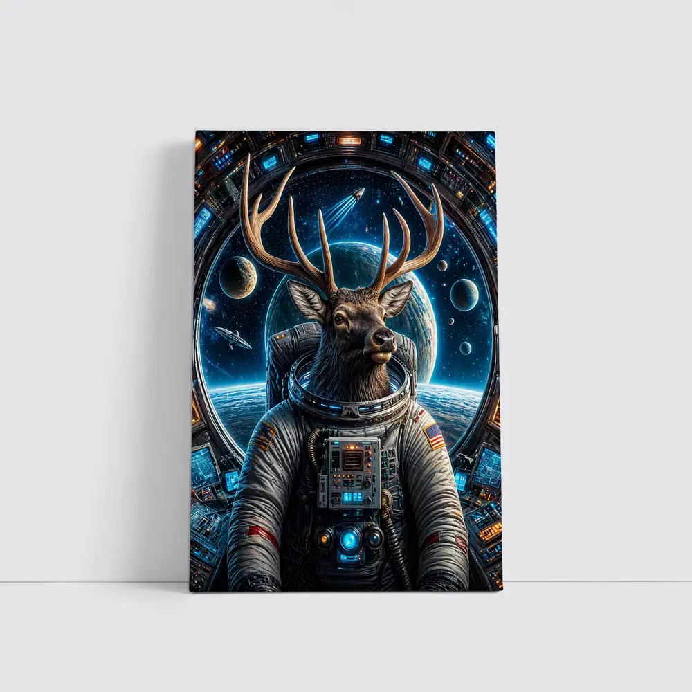 Deer Astronaut Space Station Universe Art – Wall Art
