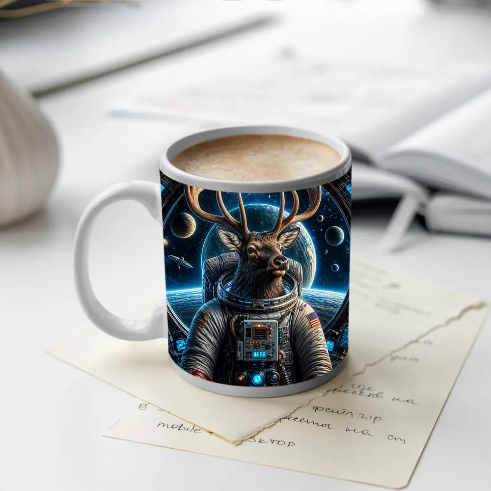 Deer Astronaut Space Station Universe Art – Mugs