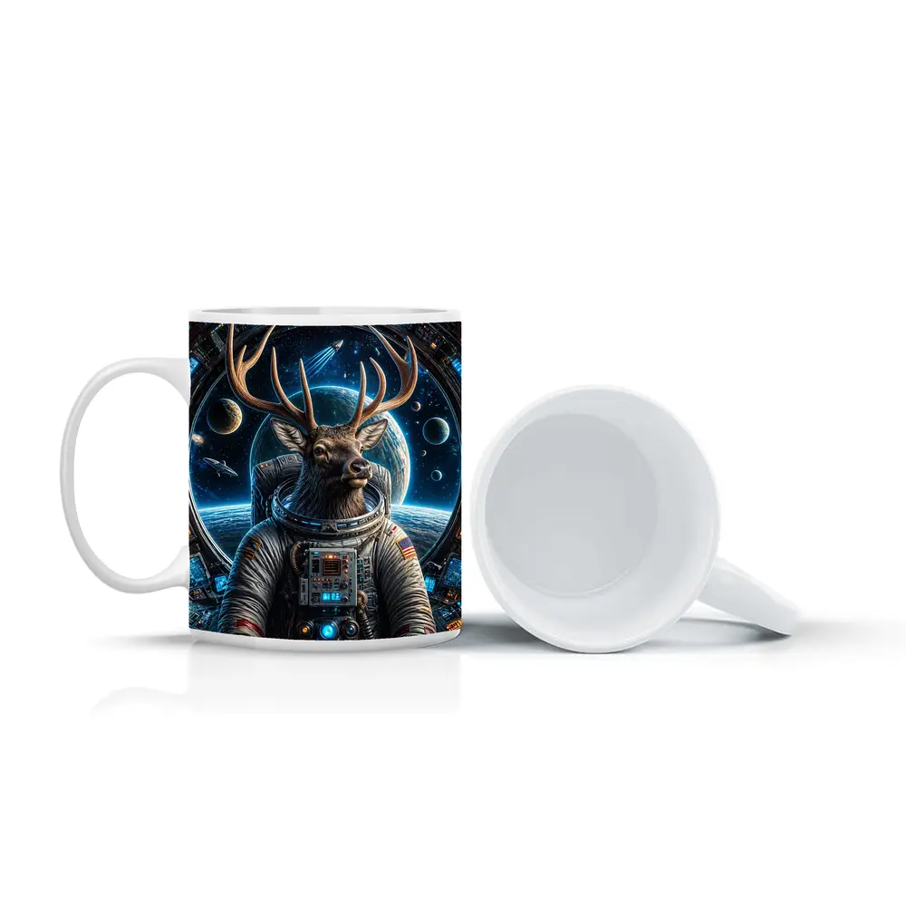 Deer Astronaut Space Station Universe Art – Mugs