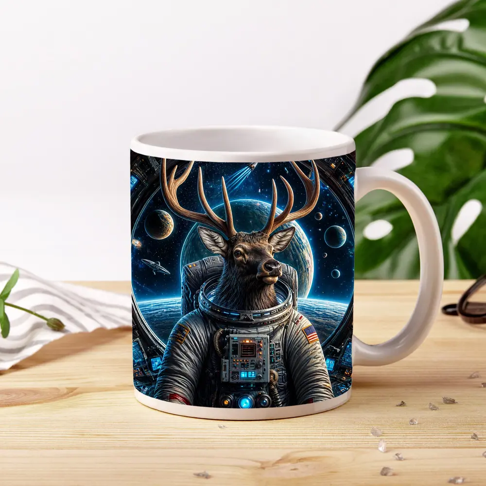 Deer Astronaut Space Station Universe Art – Mugs