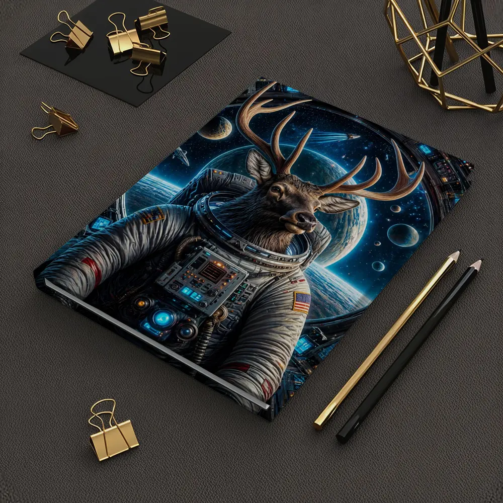 Deer Astronaut Space Station Universe Art – Notebooks