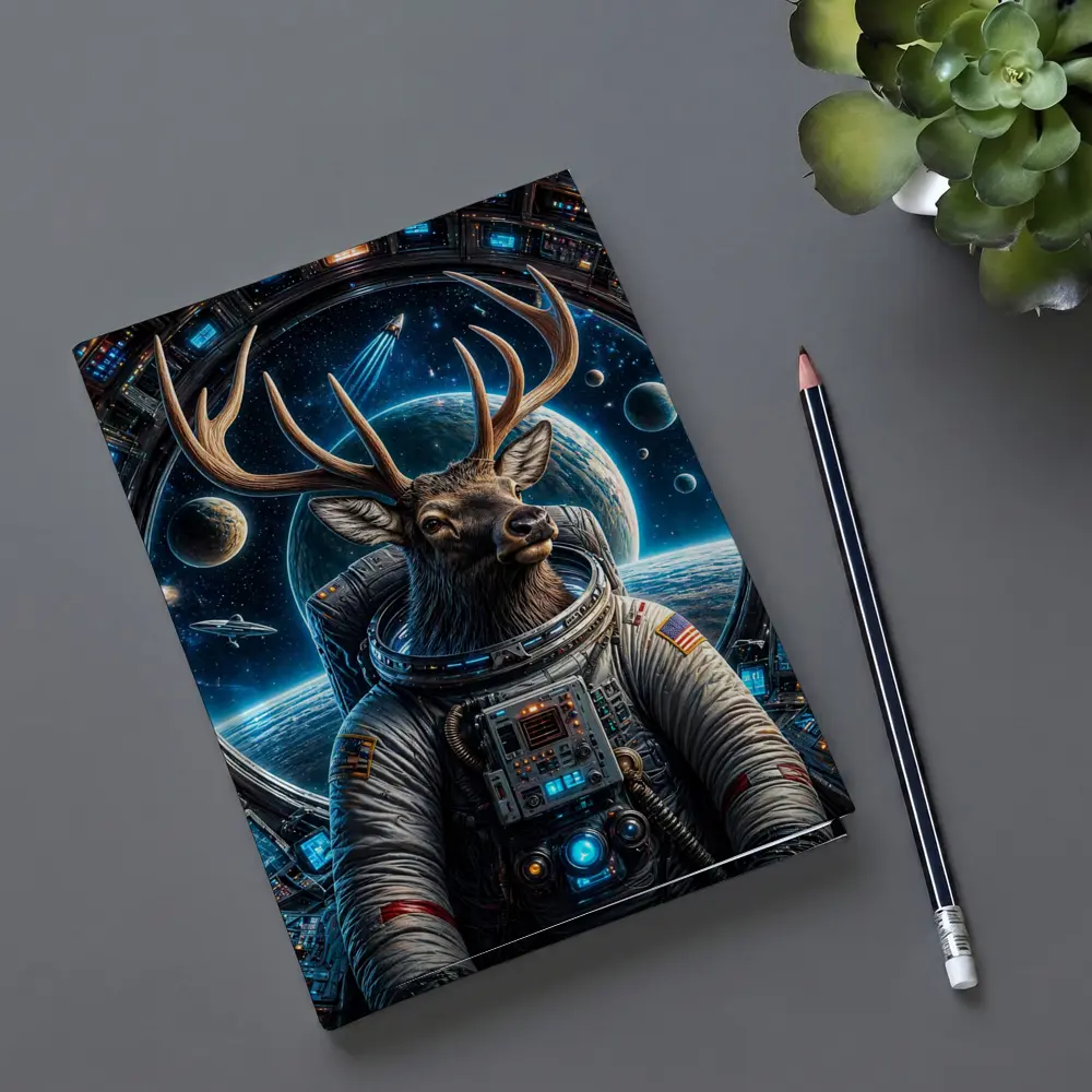 Deer Astronaut Space Station Universe Art – Notebooks