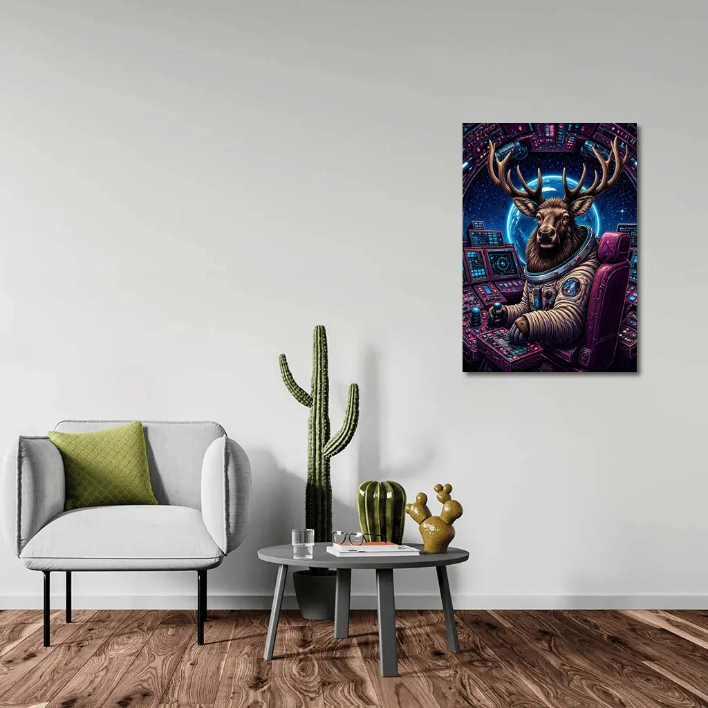 Moose Astronaut Piloting Spaceship In Space – Wall Art