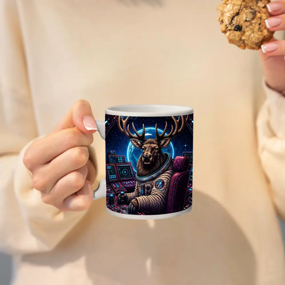 Moose Astronaut Piloting Spaceship In Space – Mugs