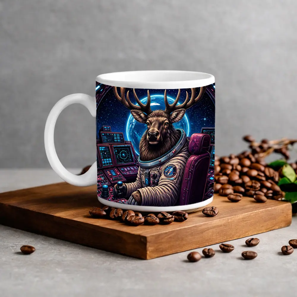 Moose Astronaut Piloting Spaceship In Space – Mugs