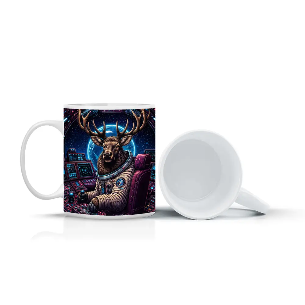 Moose Astronaut Piloting Spaceship In Space – Mugs
