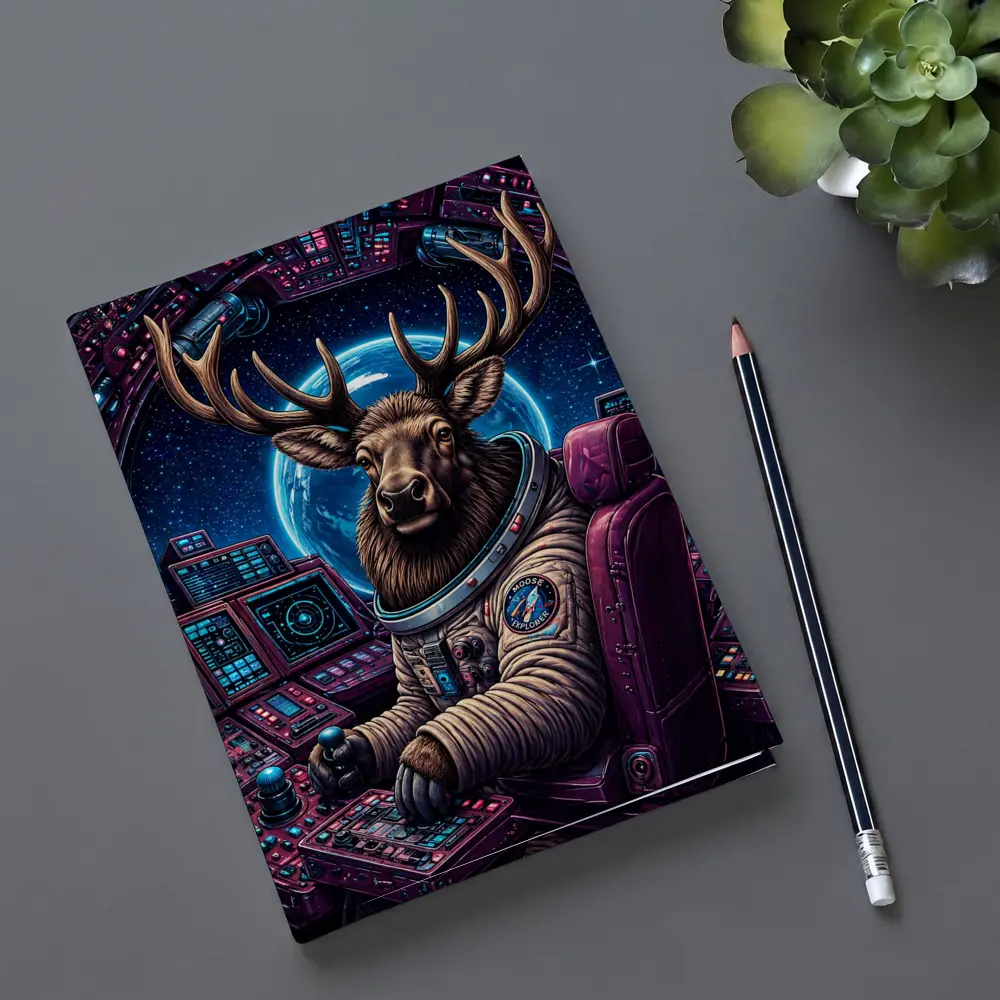 Moose Astronaut Piloting Spaceship In Space – Notebooks