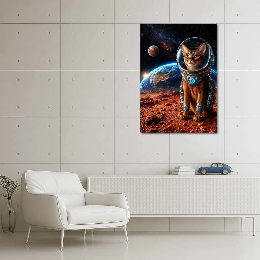 Abyssinian Cat Astronaut on Mars Surface – Wall Art