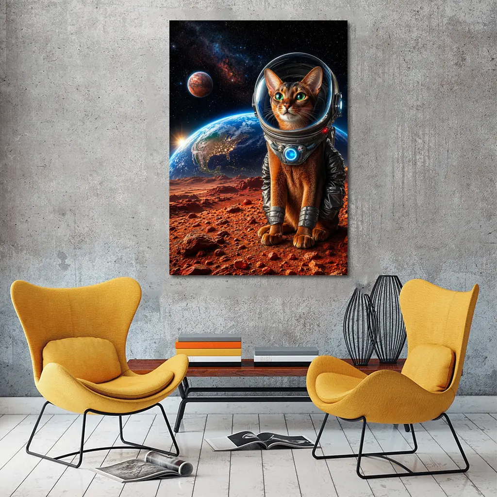 Abyssinian Cat Astronaut on Mars Surface – Wall Art