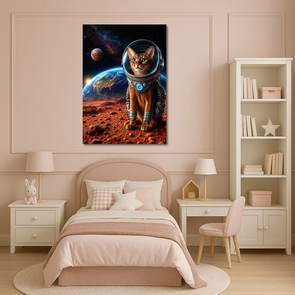 Abyssinian Cat Astronaut on Mars Surface – Wall Art