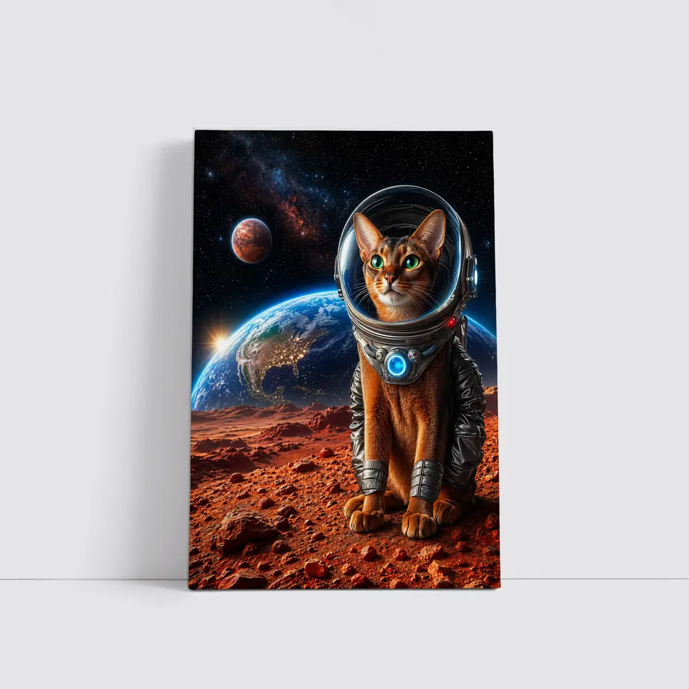 Abyssinian Cat Astronaut on Mars Surface – Wall Art