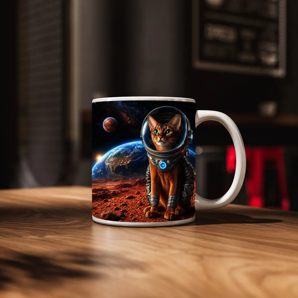 Abyssinian Cat Astronaut on Mars Surface – Mugs
