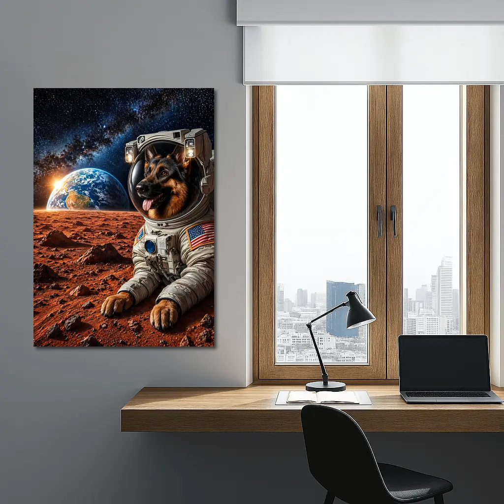 German Shepherd Astronaut On Mars Space – Wall Art