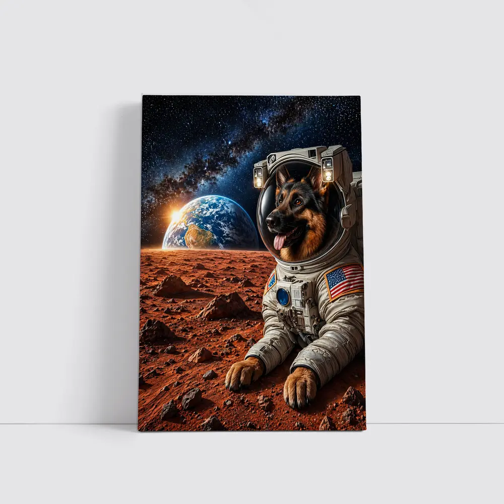 German Shepherd Astronaut On Mars Space – Wall Art