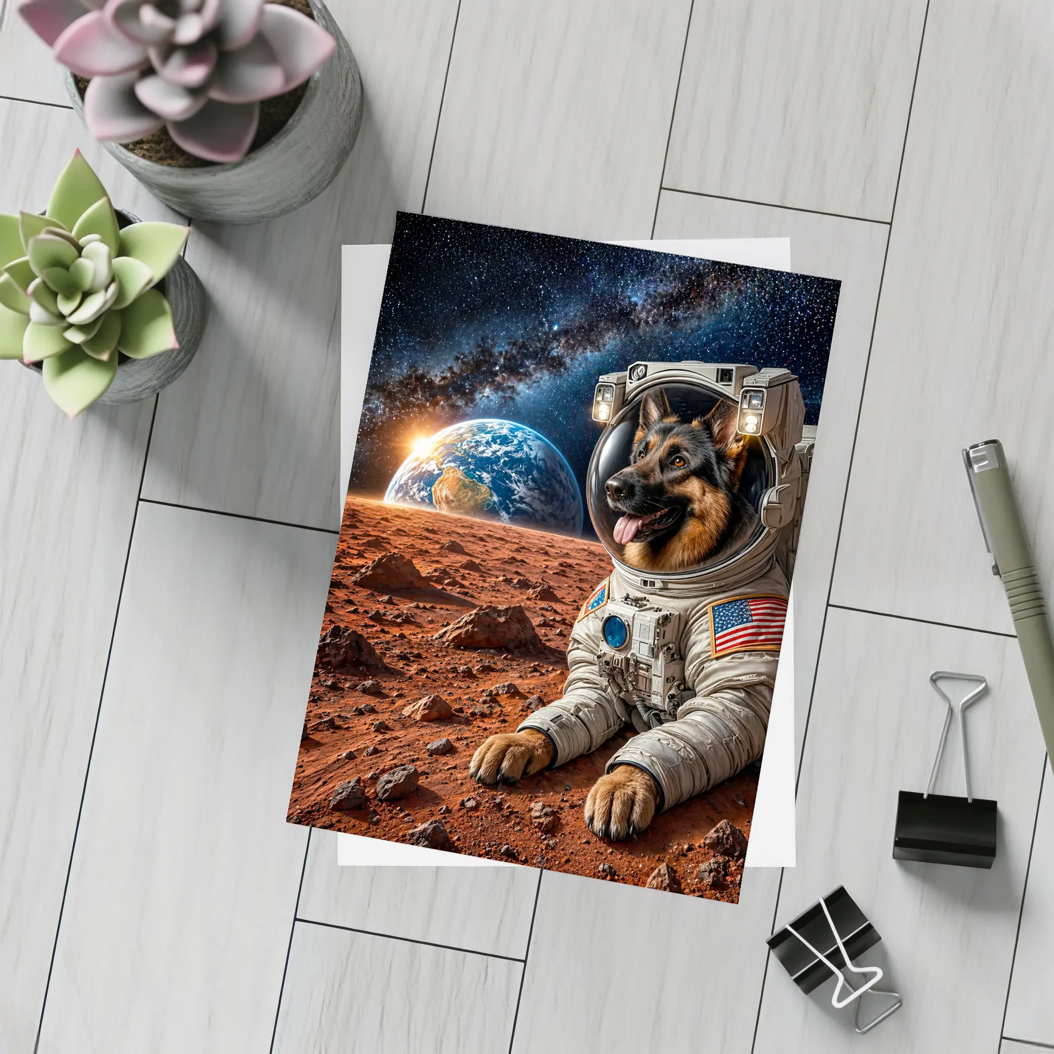 German Shepherd Astronaut On Mars Space – Postcards
