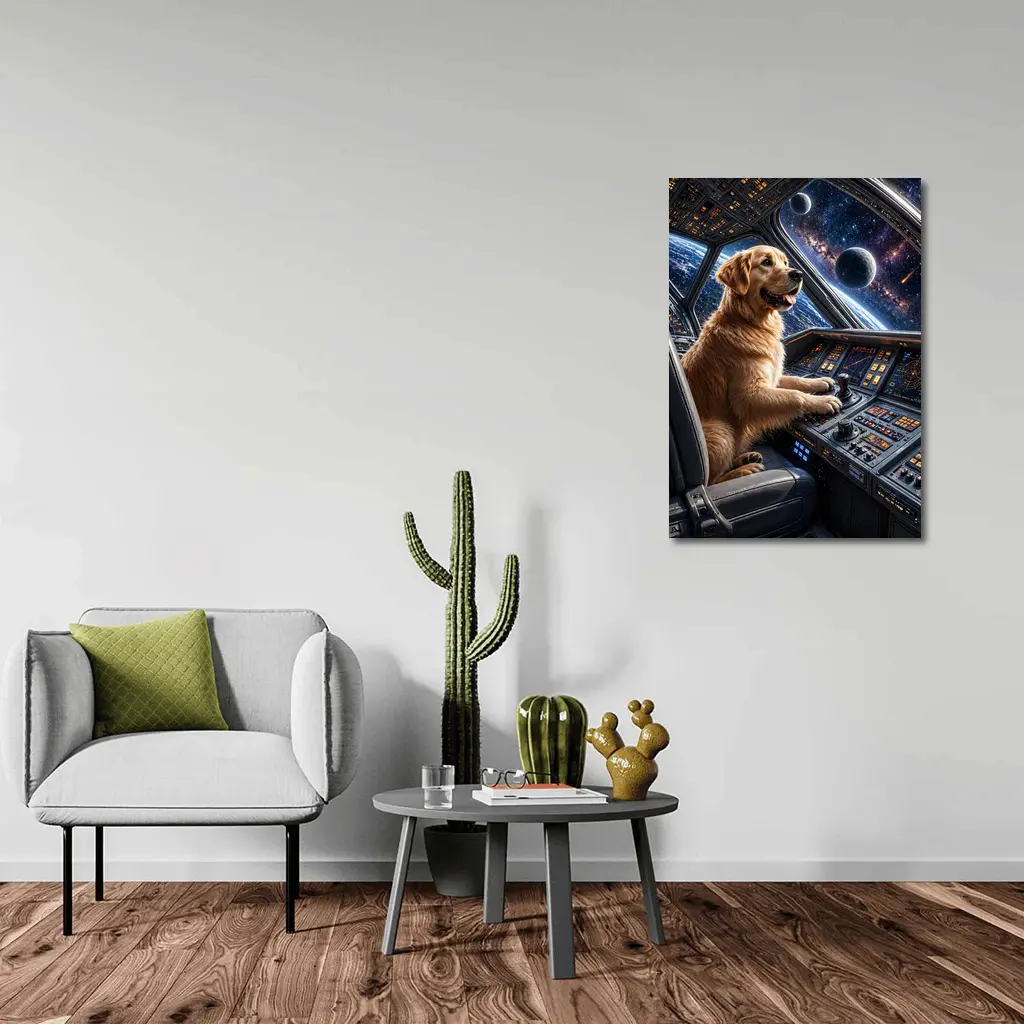 Golden Retriever Pilot Spaceship Galaxy View – Wall Art