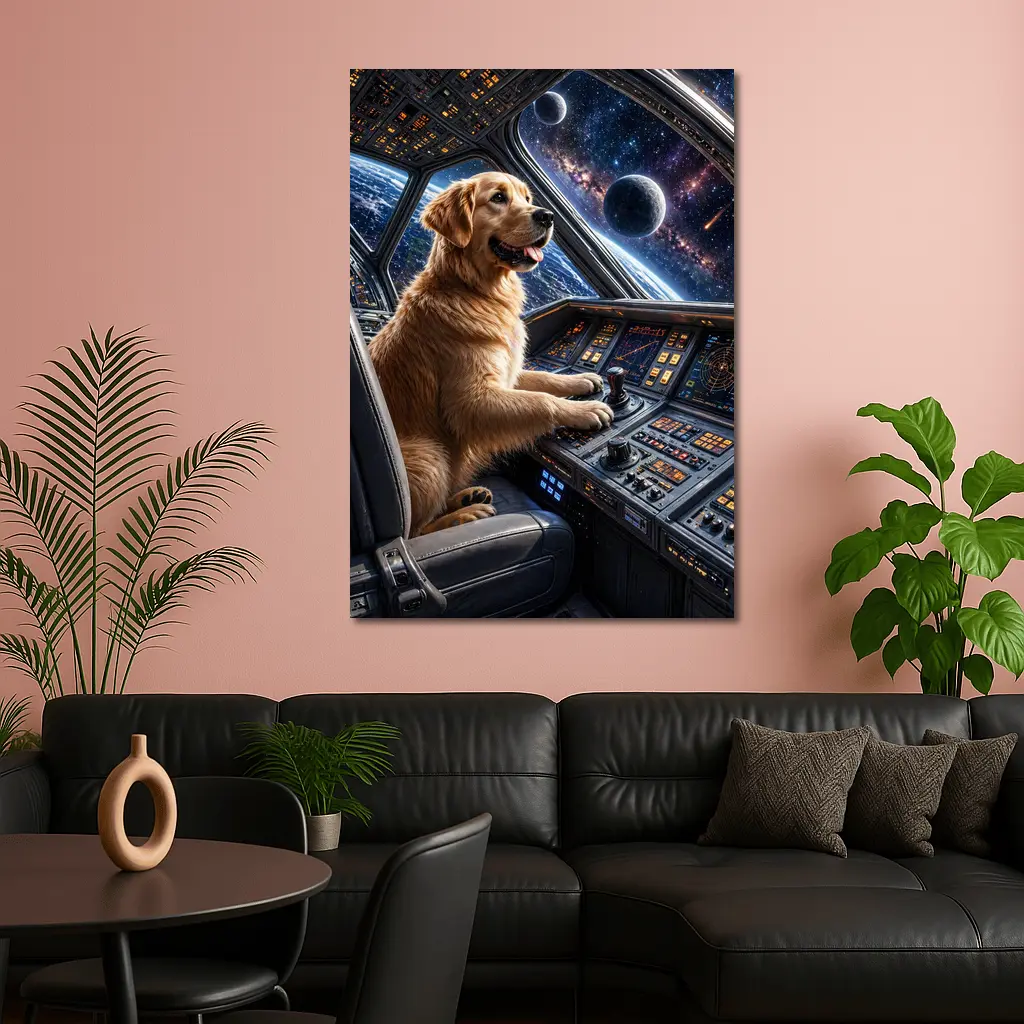 Golden Retriever Pilot Spaceship Galaxy View – Wall Art