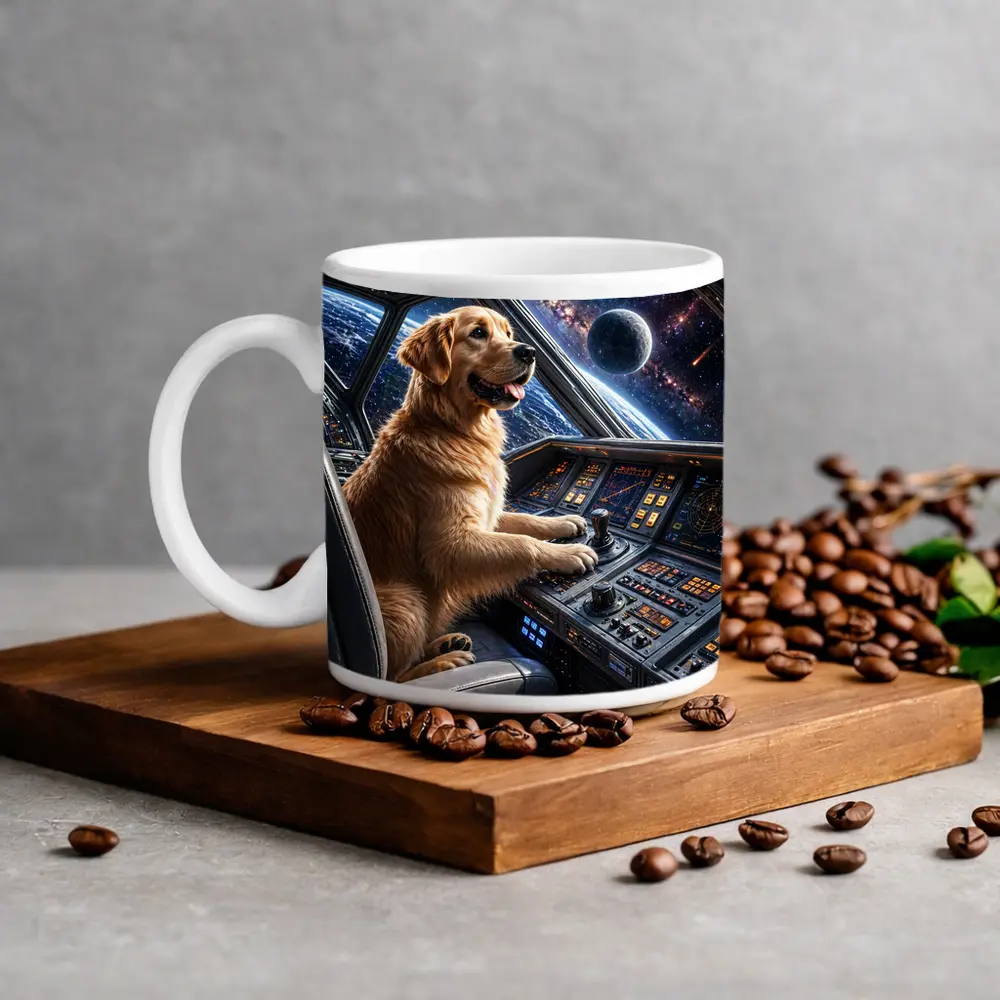 Golden Retriever Pilot Spaceship Galaxy View – Mugs