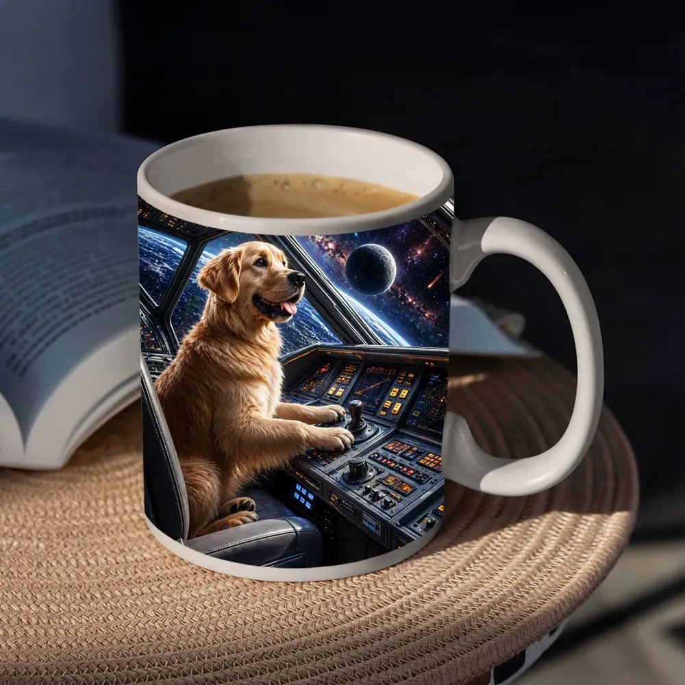 Golden Retriever Pilot Spaceship Galaxy View – Mugs
