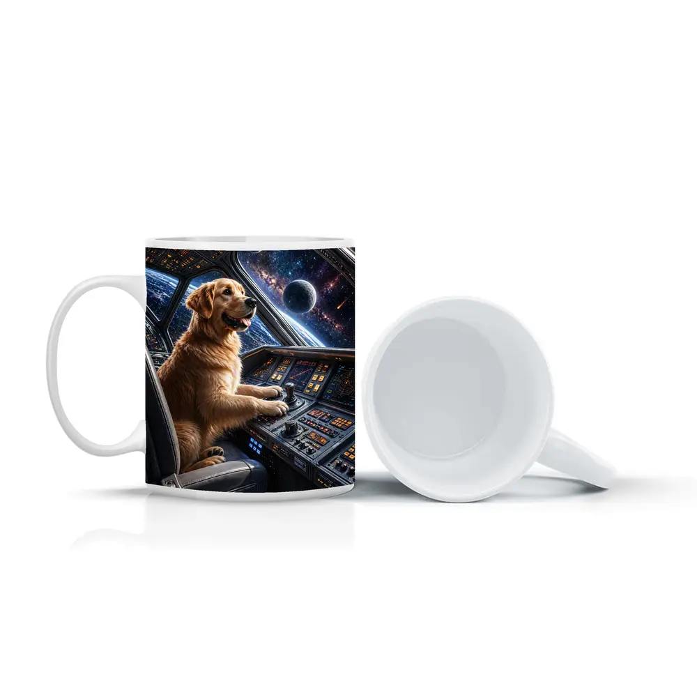 Golden Retriever Pilot Spaceship Galaxy View – Mugs