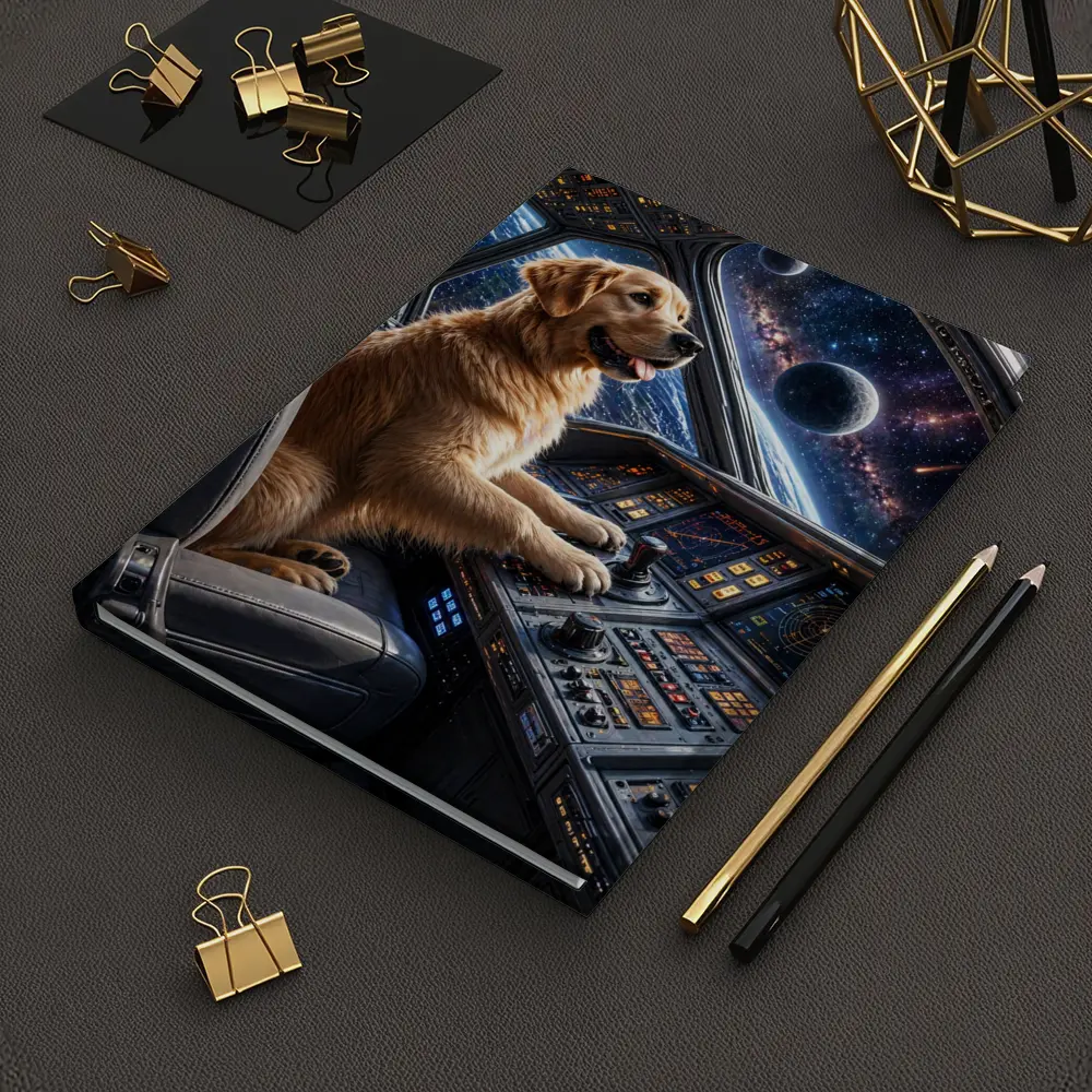 Golden Retriever Pilot Spaceship Galaxy View – Notebooks