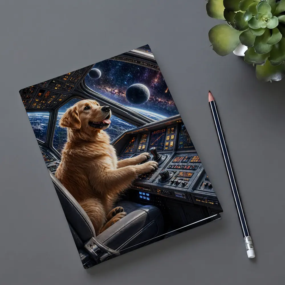 Golden Retriever Pilot Spaceship Galaxy View – Notebooks