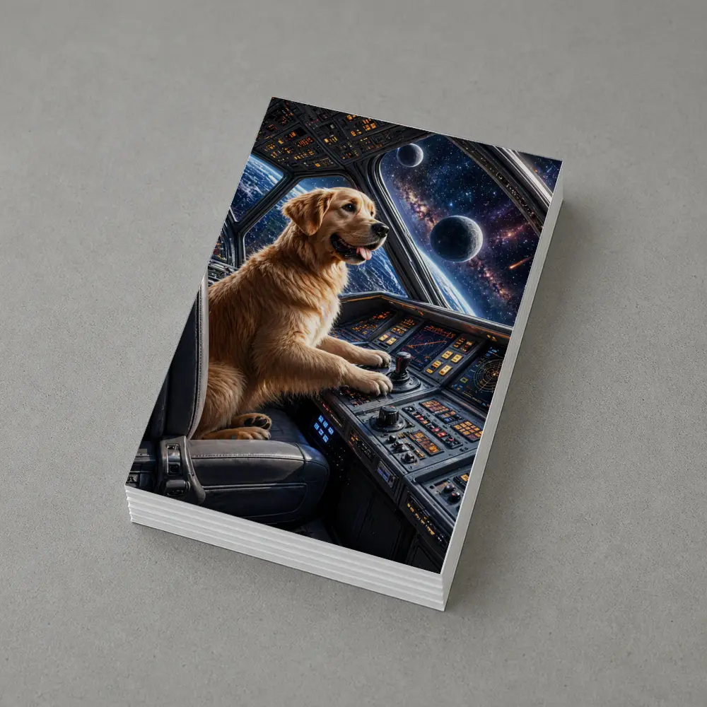 Golden Retriever Pilot Spaceship Galaxy View – Postcards