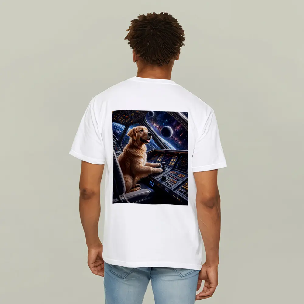 Golden Retriever Pilot Spaceship Galaxy View – T-Shirts