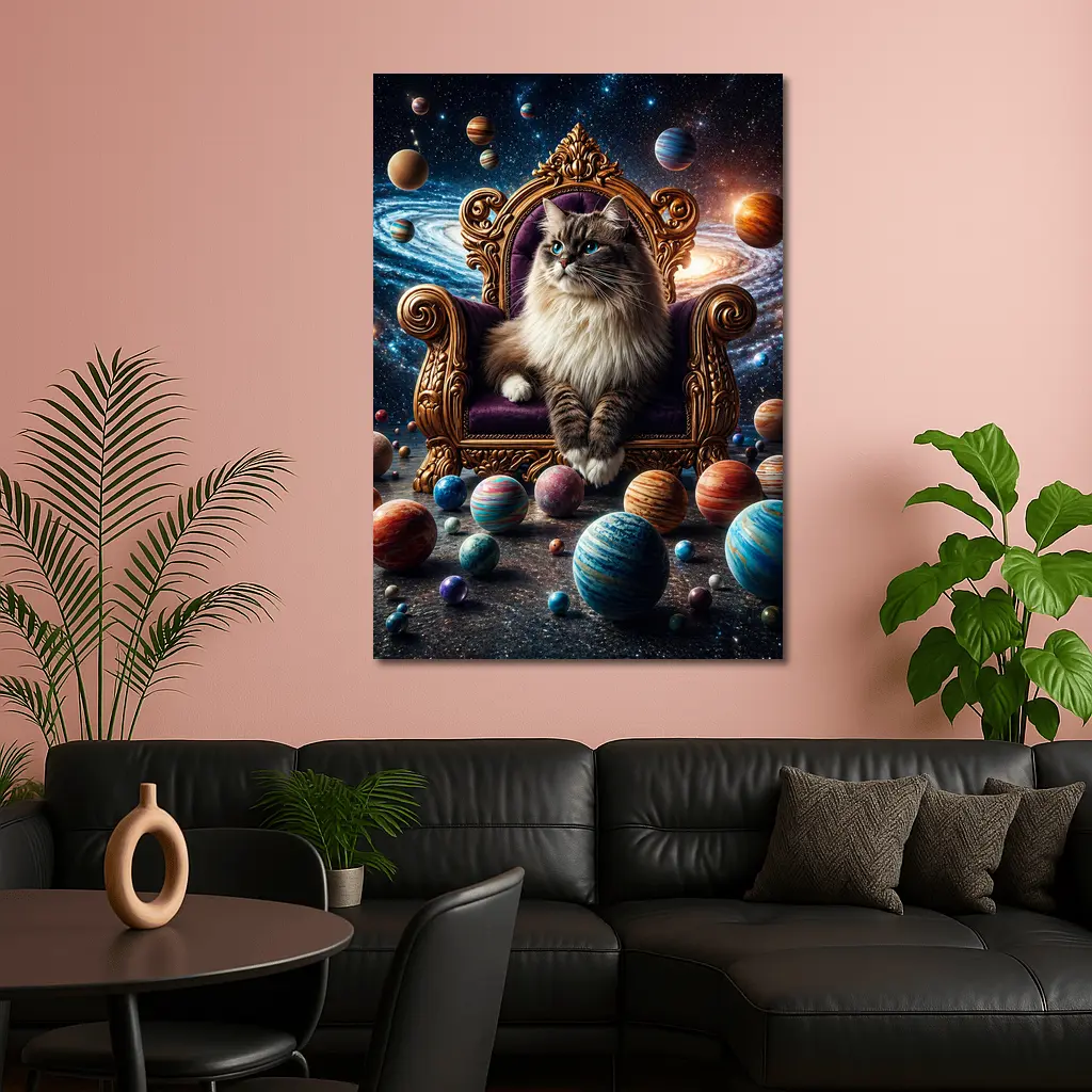 Ragdoll Cat Seated On Cosmic Galaxy Throne – Wall Art