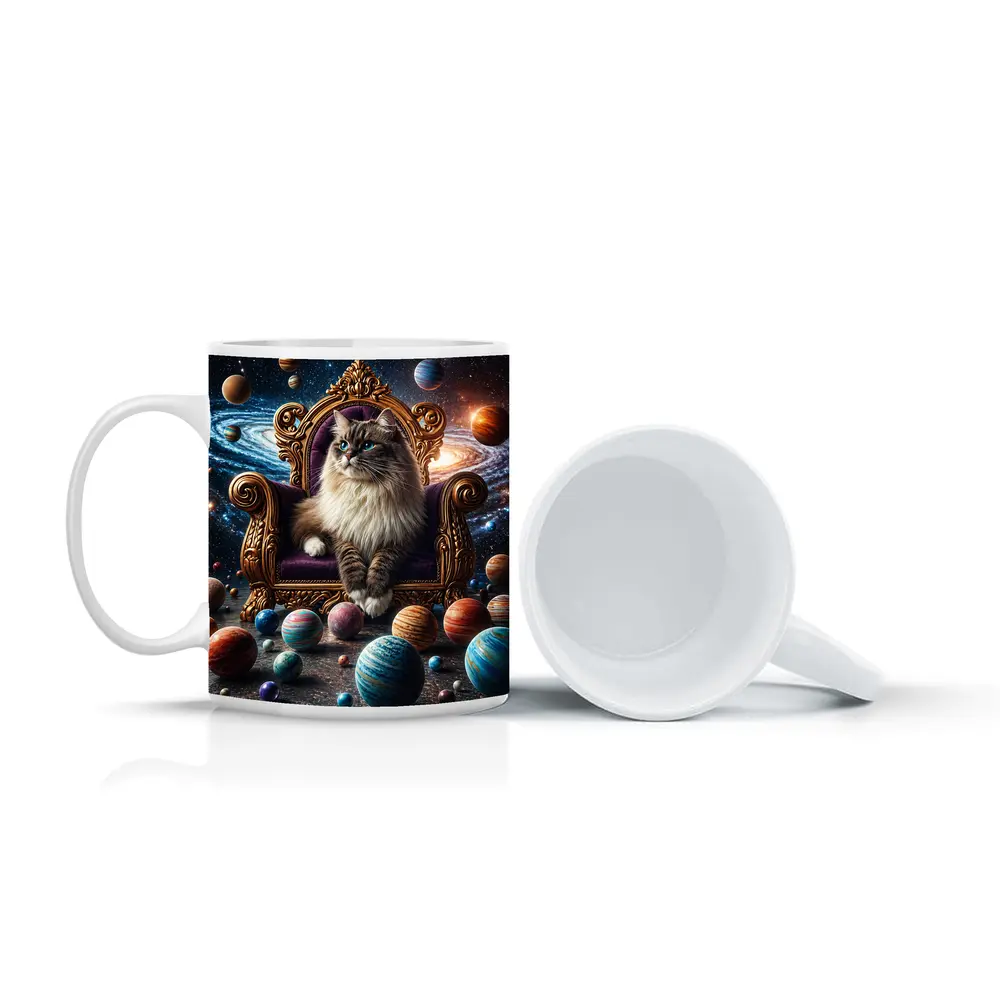 Ragdoll Cat Seated On Cosmic Galaxy Throne – Mugs
