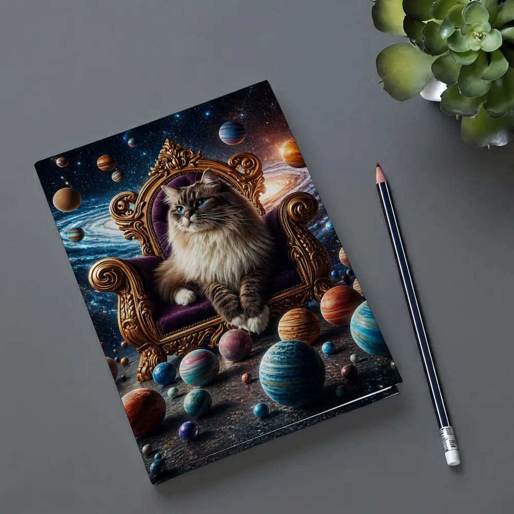 Ragdoll Cat Seated On Cosmic Galaxy Throne – Notebooks