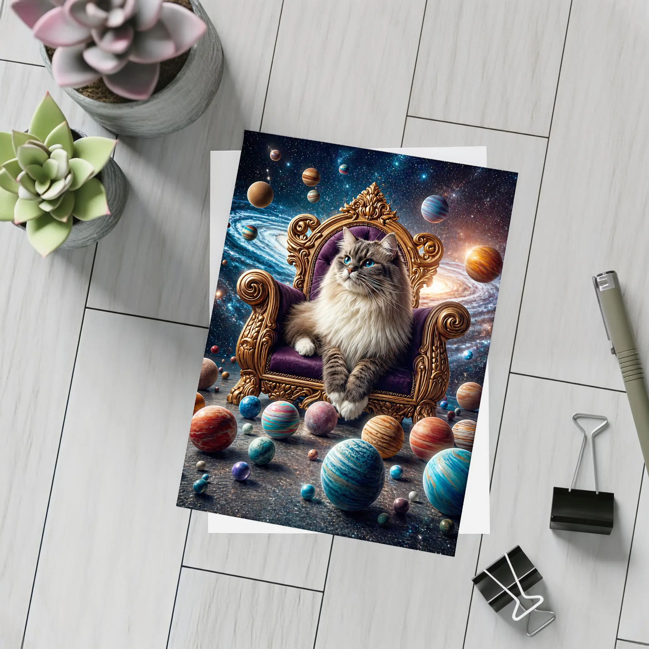 Ragdoll Cat Seated On Cosmic Galaxy Throne – Postcards