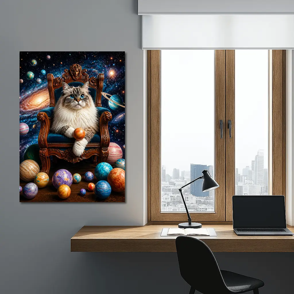 Ragdoll Cat Seated on Throne Galaxy Space – Wall Art