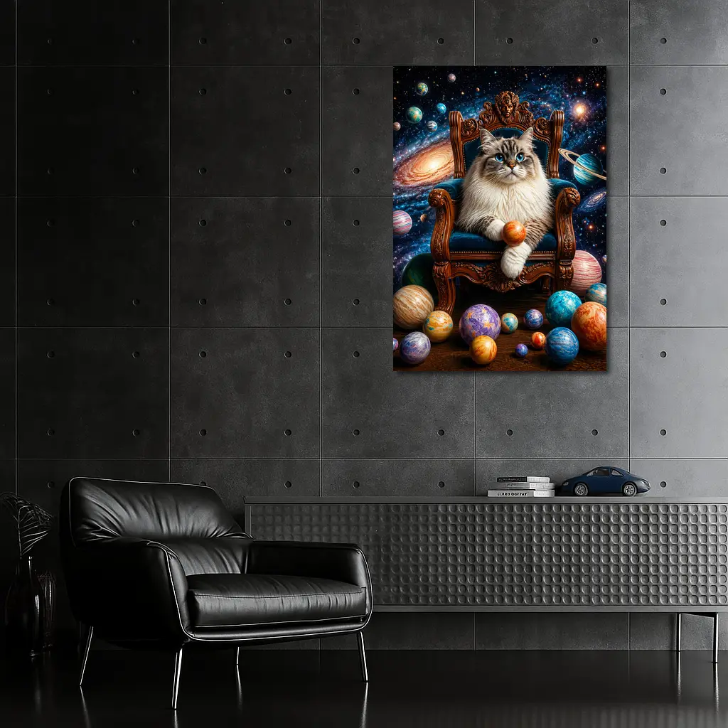 Ragdoll Cat Seated on Throne Galaxy Space – Wall Art