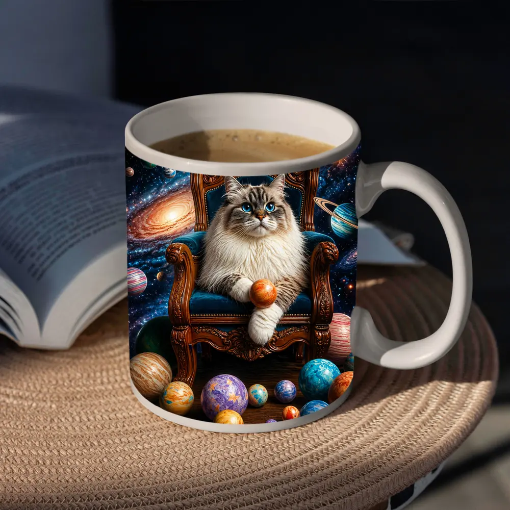 Ragdoll Cat Seated on Throne Galaxy Space – Mugs