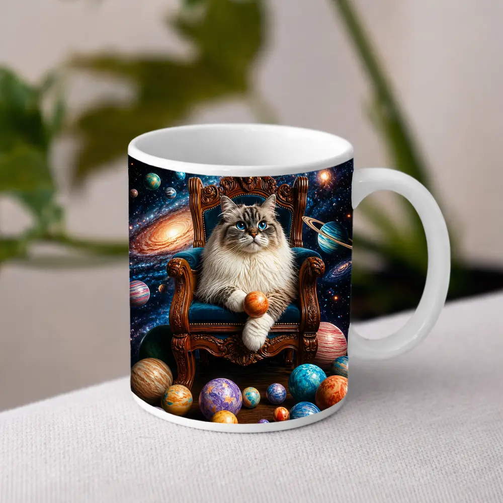 Ragdoll Cat Seated on Throne Galaxy Space – Mugs