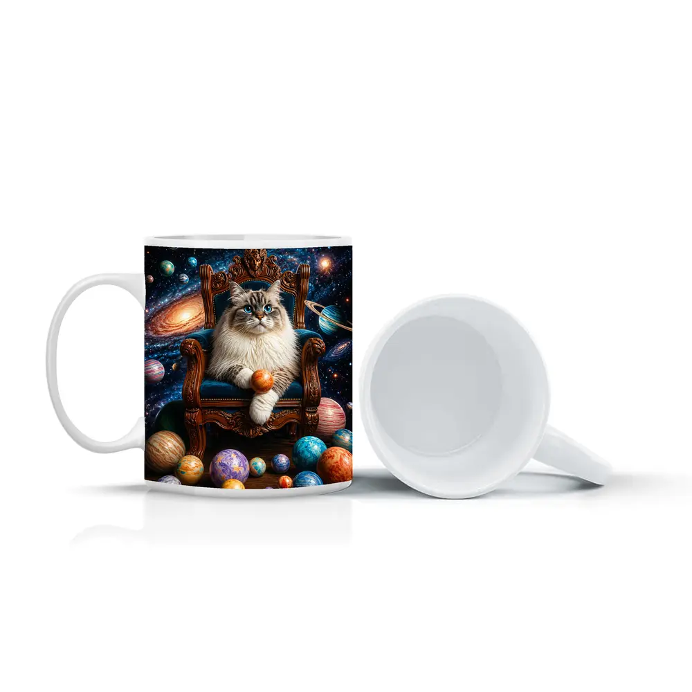 Ragdoll Cat Seated on Throne Galaxy Space – Mugs