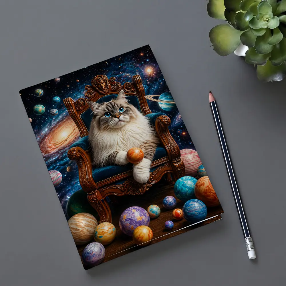 Ragdoll Cat Seated on Throne Galaxy Space – Notebooks