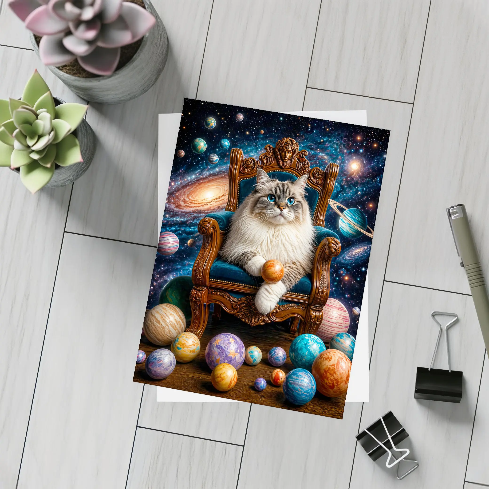 Ragdoll Cat Seated on Throne Galaxy Space – Postcards