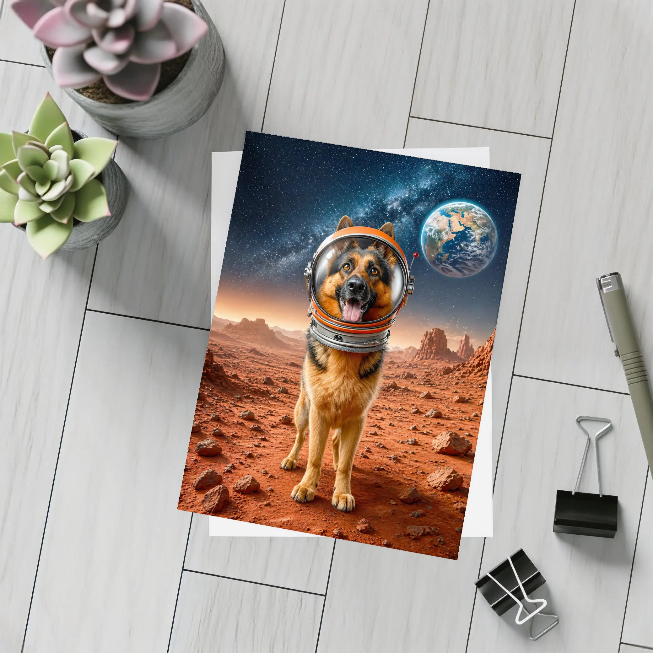 German Shepherd Astronaut On Mars Space – Postcards